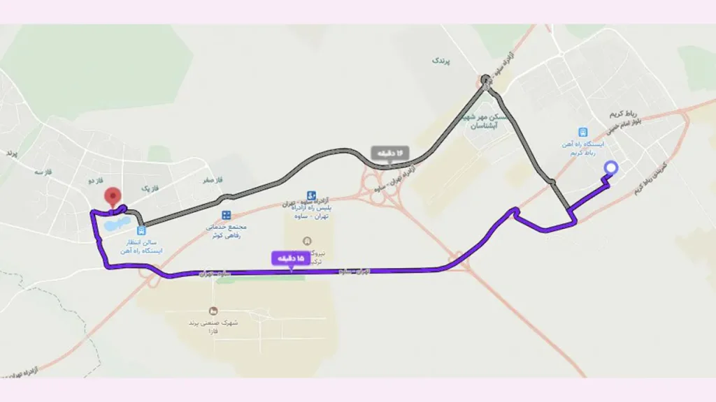 فاصله پرند تا رباط کریم